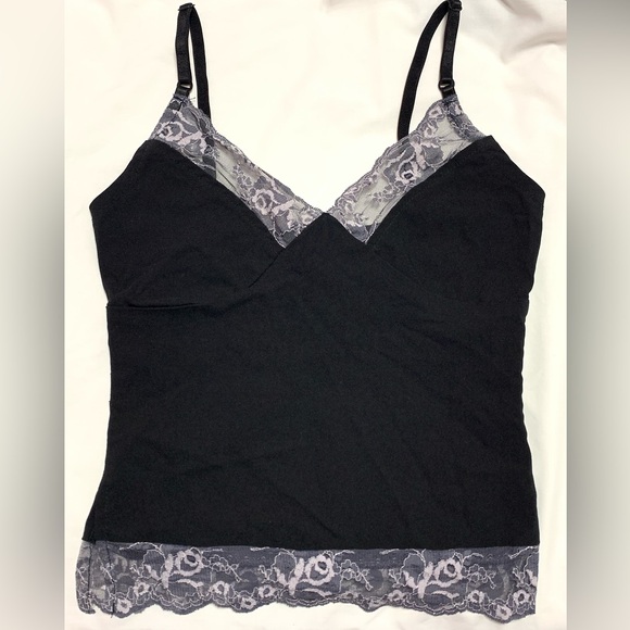 VTG 90s/Y2K Black Bustier Tank Top w/ Grey Lace Trim - Size 3 - Picture 8 of 9